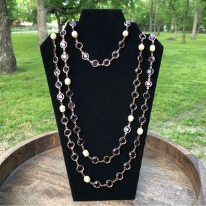 Vintage CHANEL Amethyst Crystal Faux Pearl Necklace